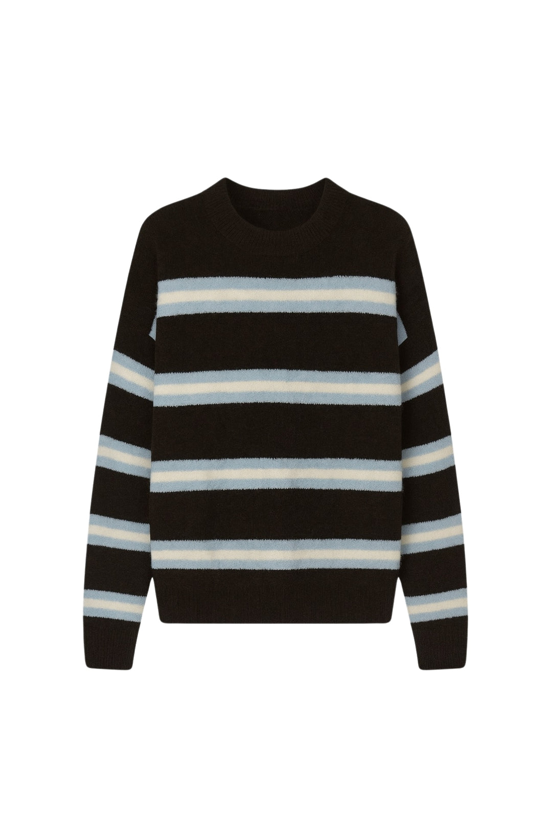 Çizgili Bisiklet Yaka Oversize Triko Kahverengi Kazak