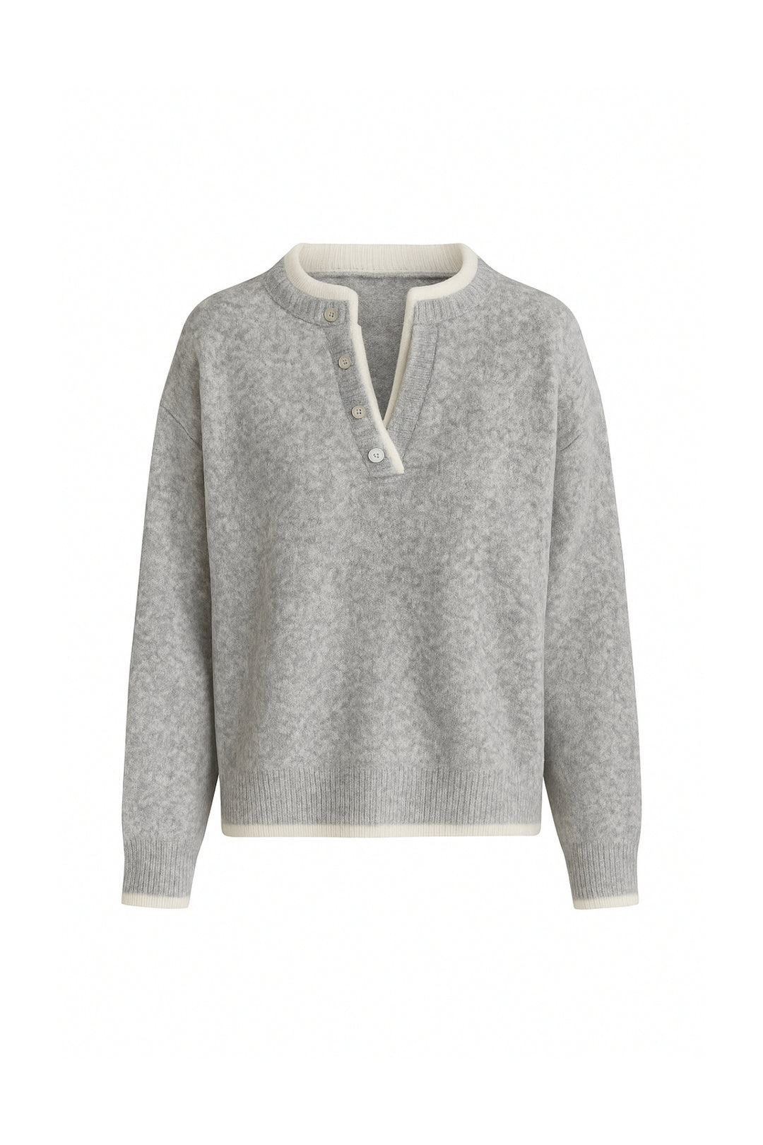 Düğme Detay Basic Gri Triko Kazak
