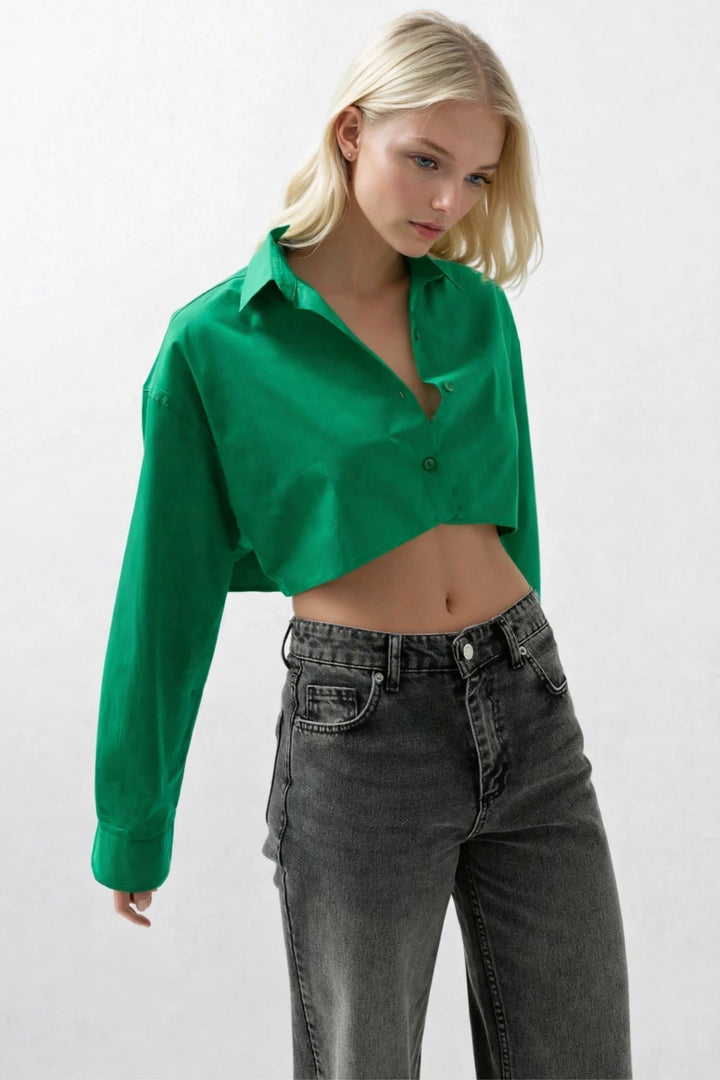 Crop Yeşil Oversize Gömlek