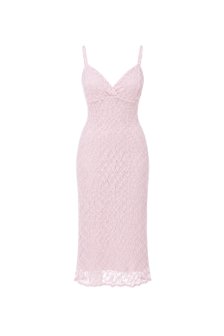 Askılı Güpür Pembe Maxi Elbise