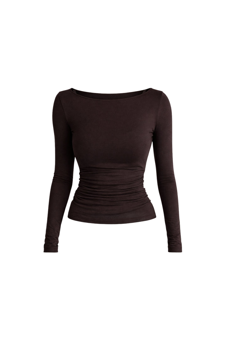 Kayık Yaka Kahverengi Transparan Bluz