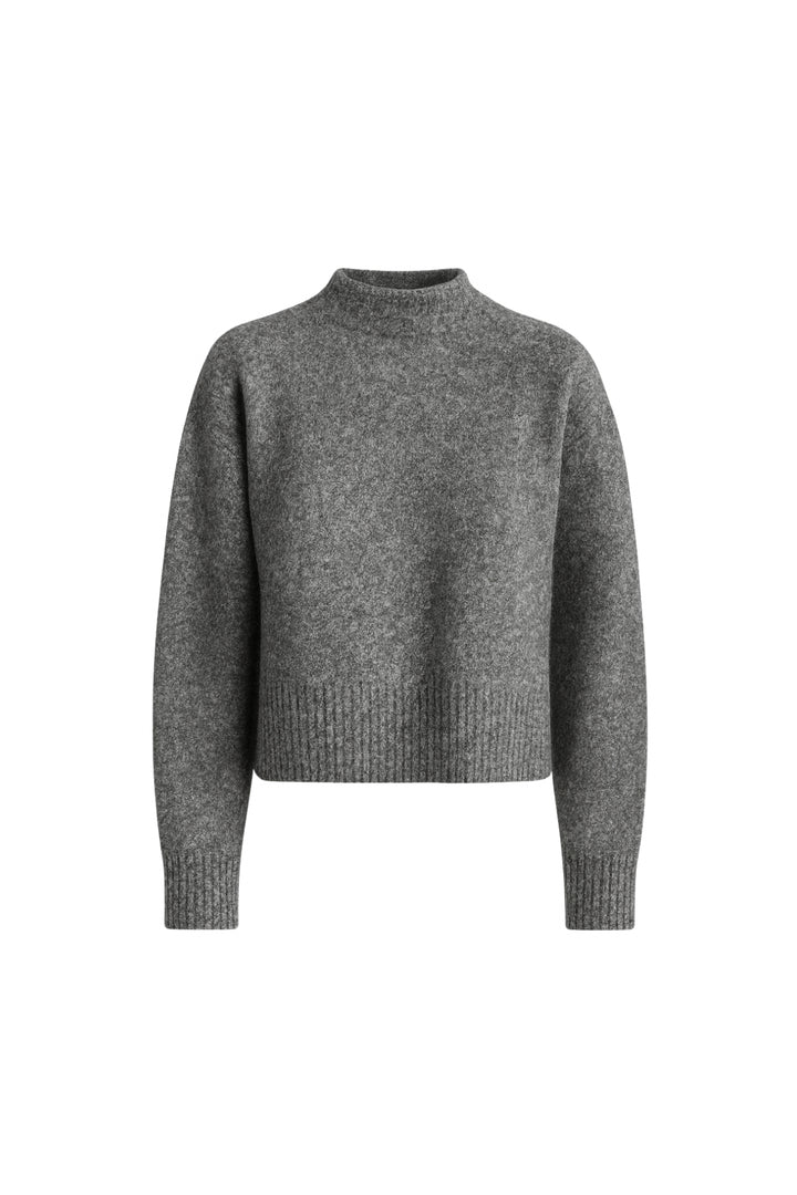 Dik Yaka Yanı Yırtmaçlı Antrasit Crop Triko Kazak