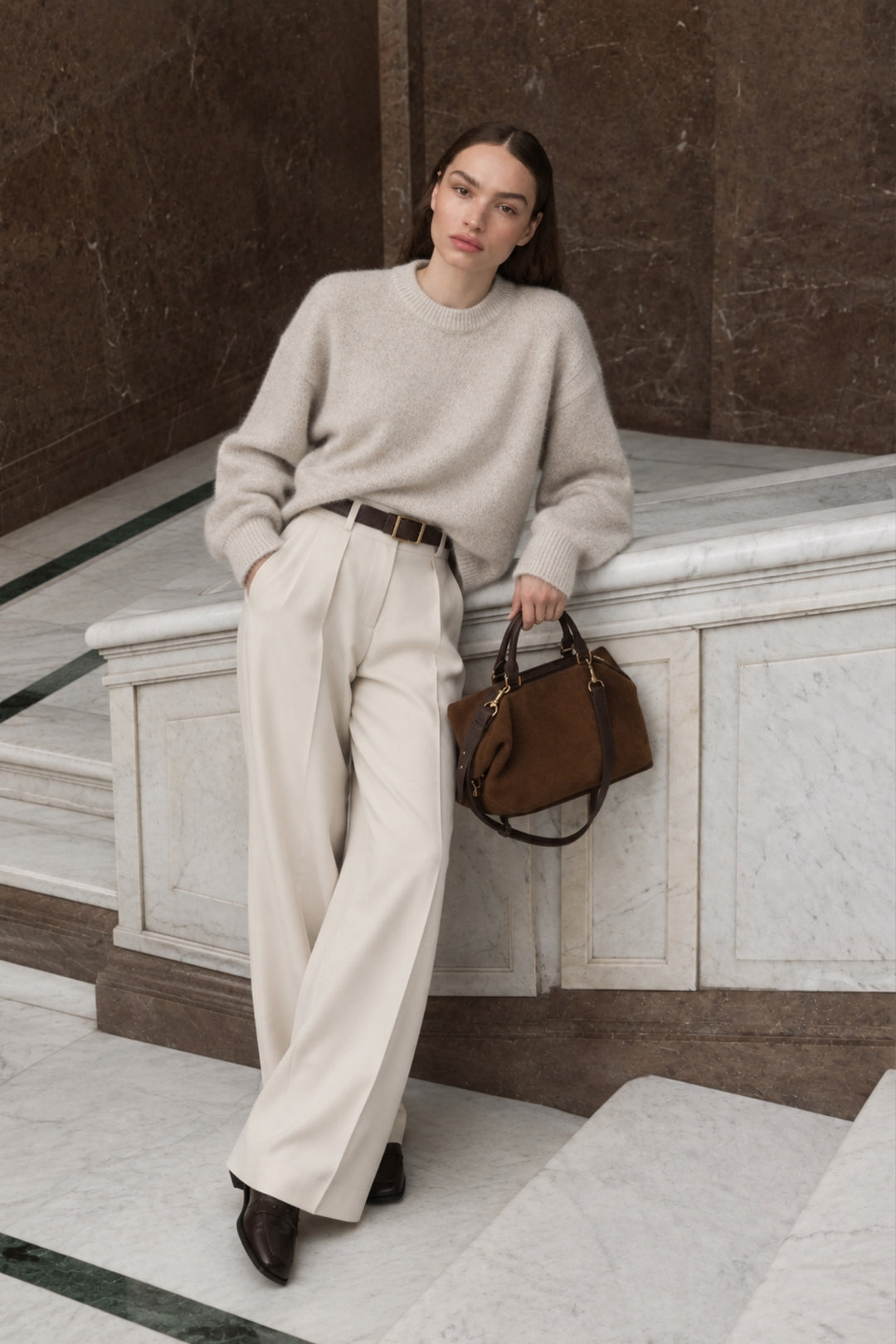 Crew Neck Basic Stone Sweater