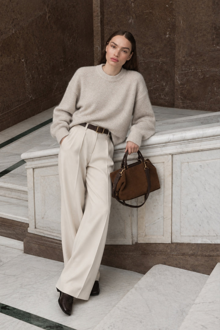 Crew Neck Basic Stone Sweater
