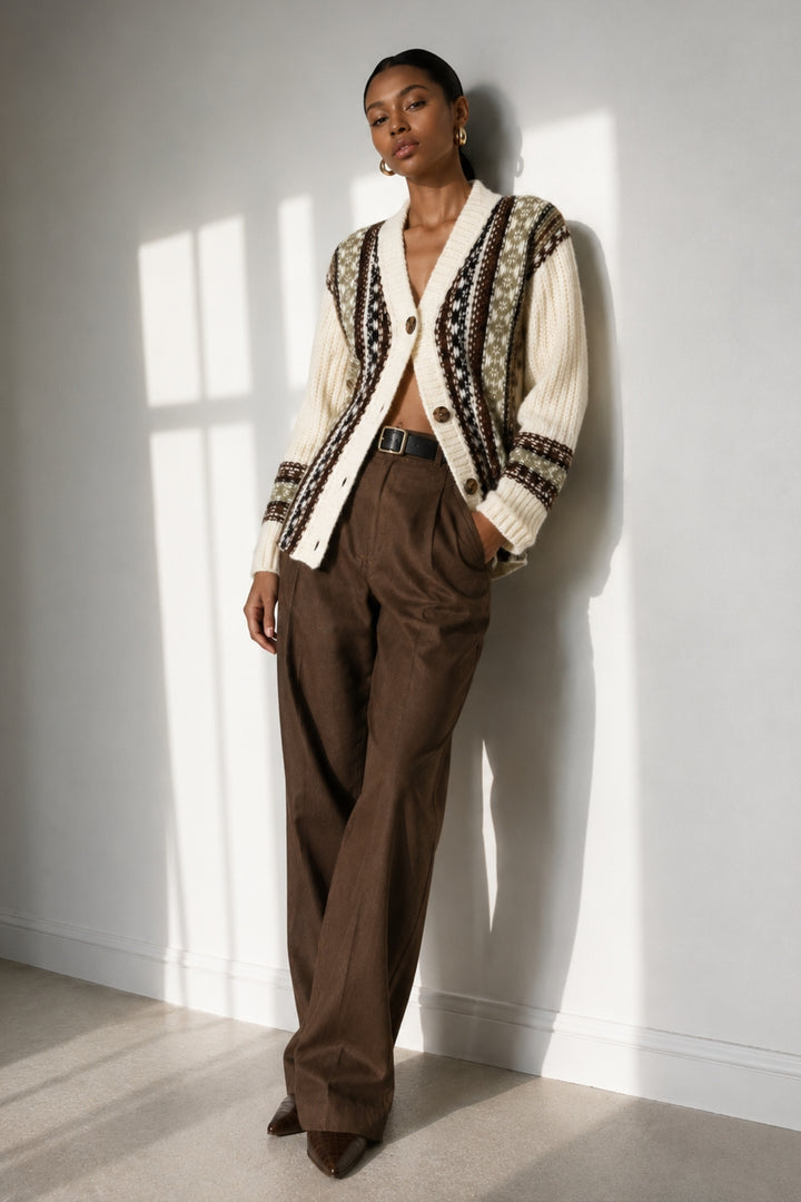 Ethnic Patterned Knit Cardigan