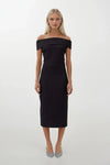 Omuz Katlama Detay Maxi Siyah Elbise