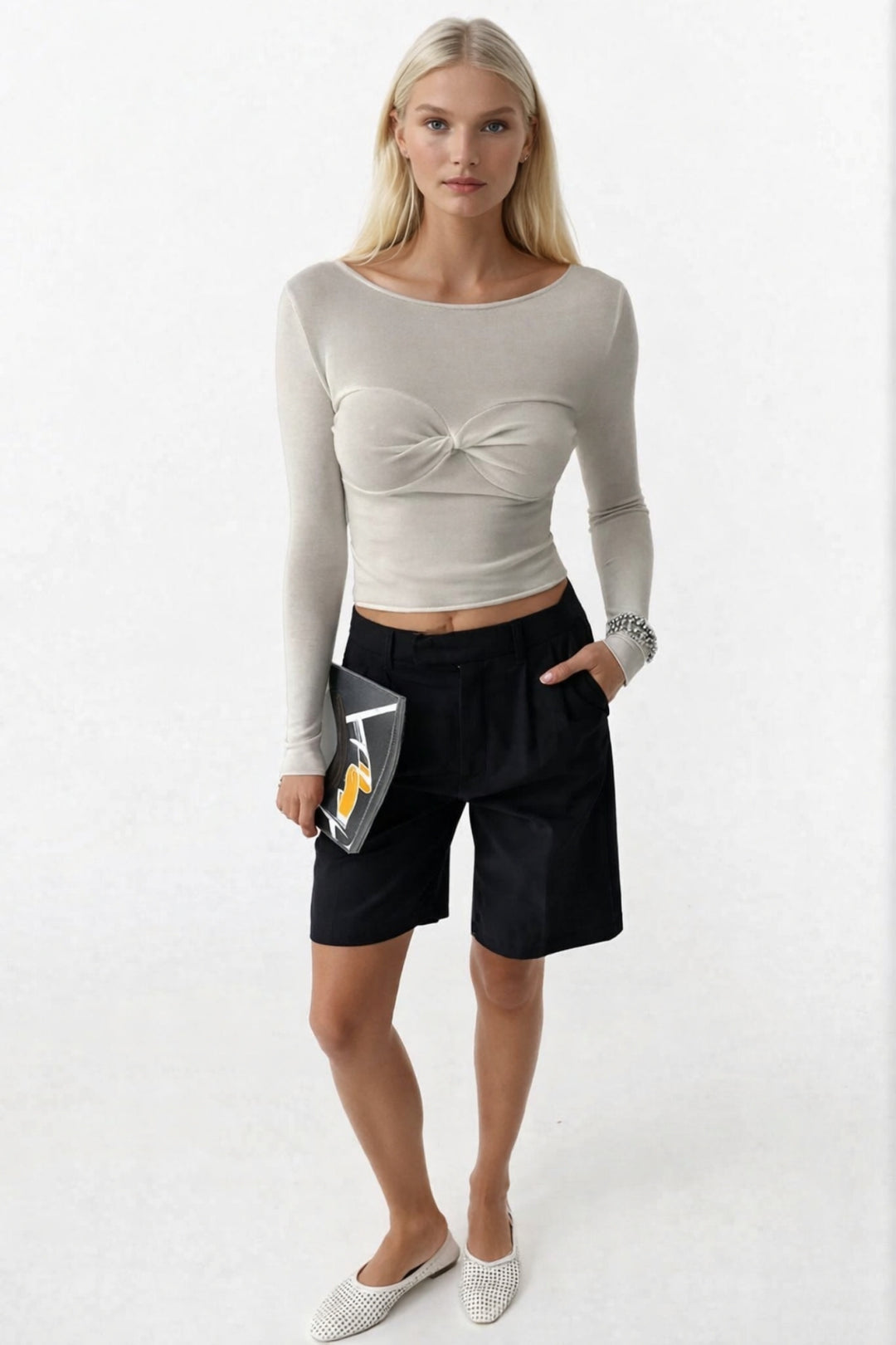 Chest Knot Detail Ecru Blouse 