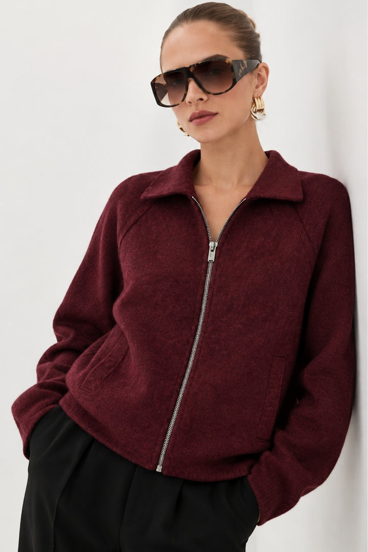 Burgundy Turtleneck Sweater with Zipper Detail