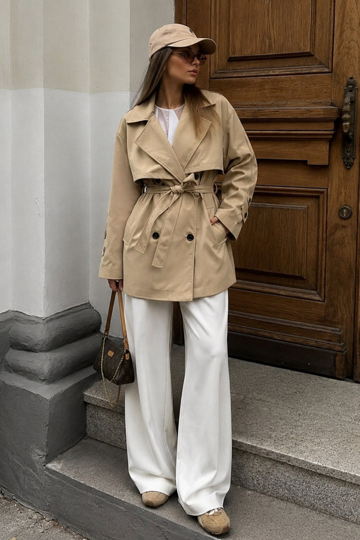 Belt Detail Basic Beige Trench Coat