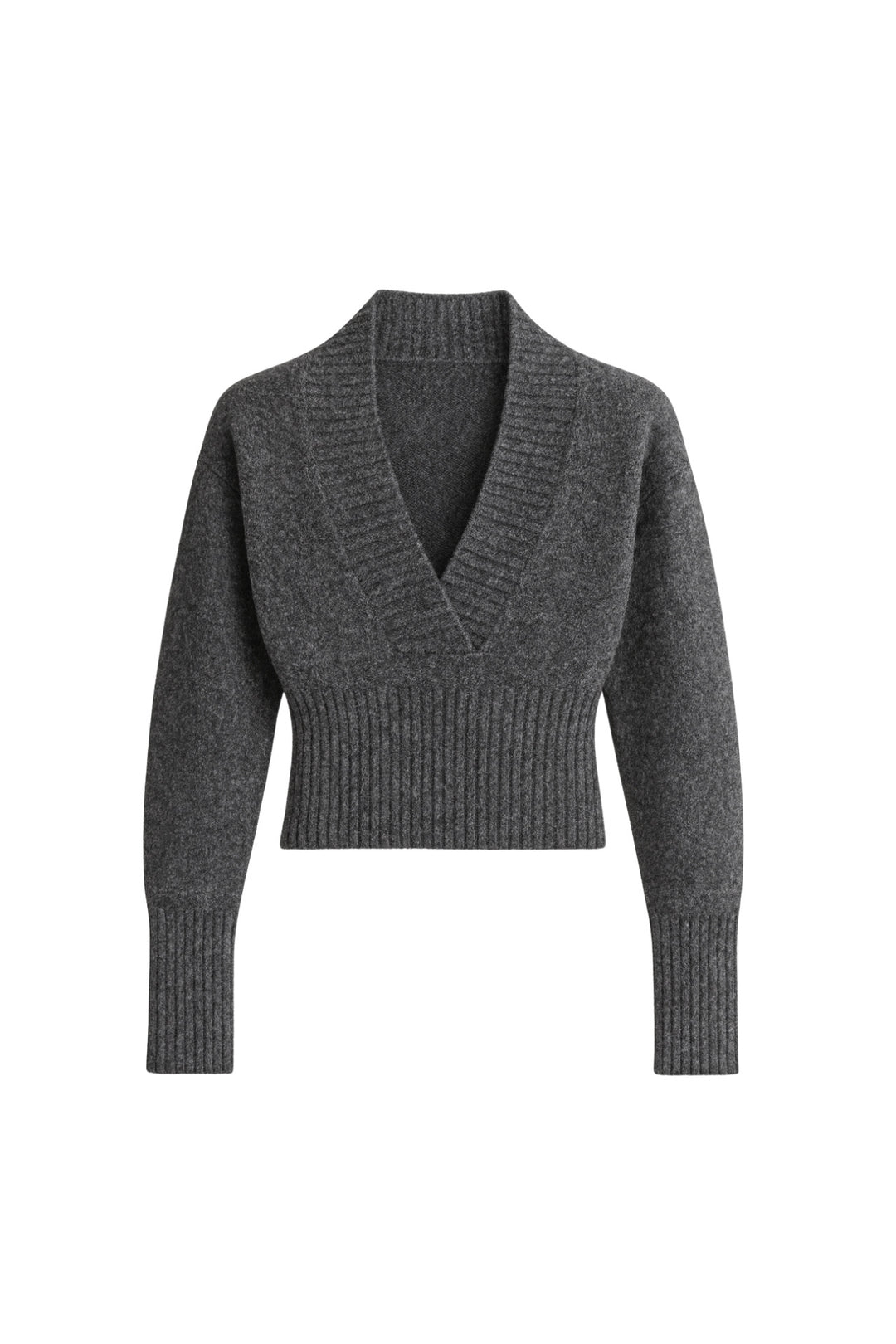 V Yaka Bel Oturtmalı Antrasit Triko Kazak