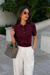 Polo Yaka Gold Düğmeli Mürdüm Bluz