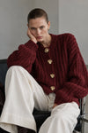 Chunky Knit Button Detail Burgundy Cardigan