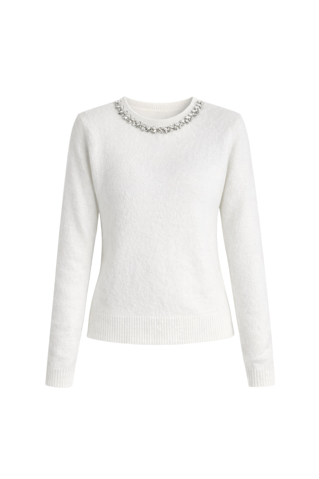 Yaka Taş İşlemeli Ekru Triko Kazak