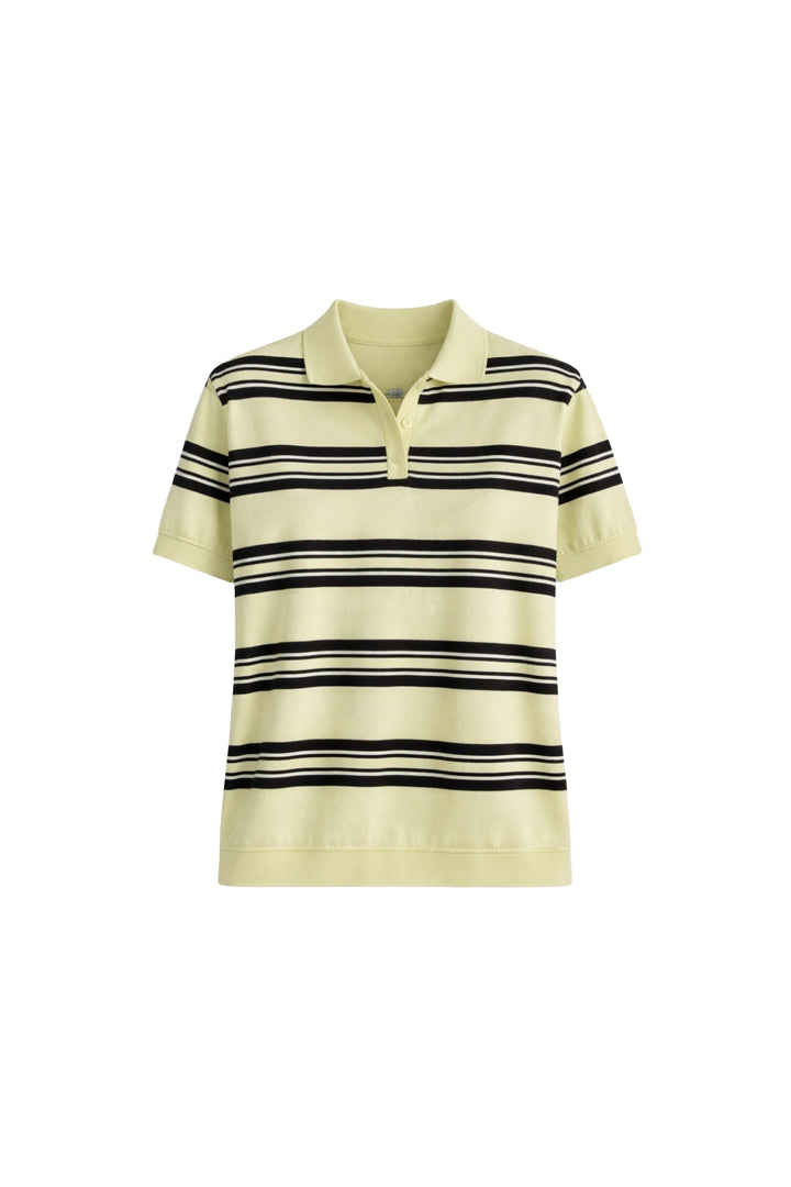 Çizgili Polo Yaka Sarı Triko Bluz