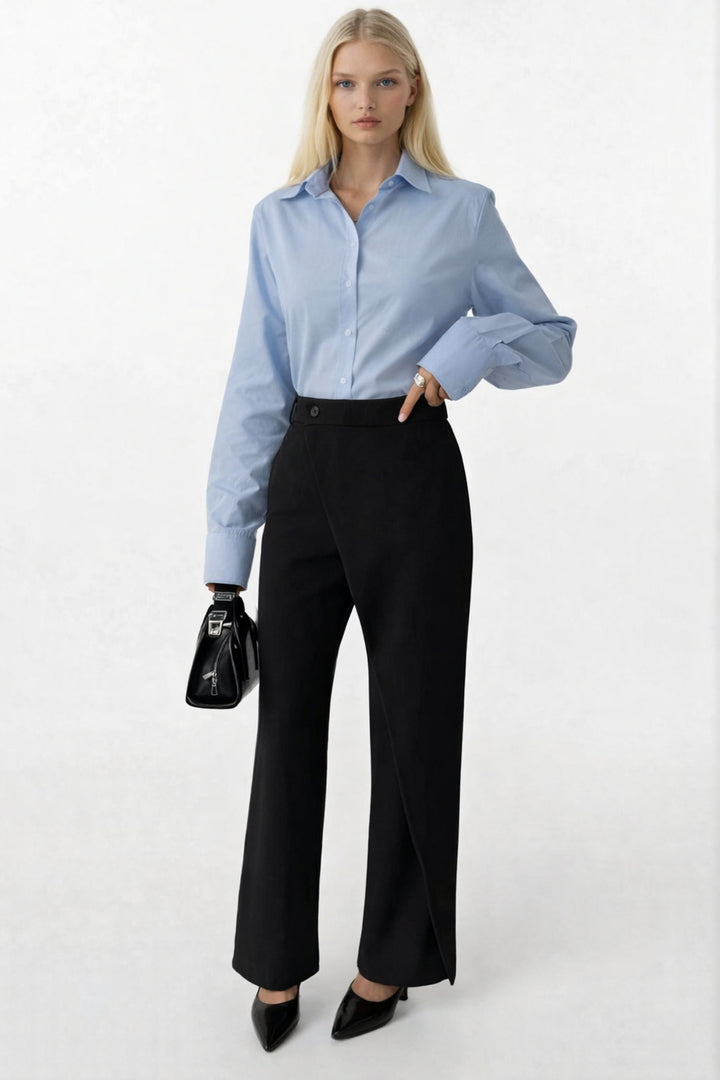 Anvelop Detay Asimetrik Siyah Pantolon