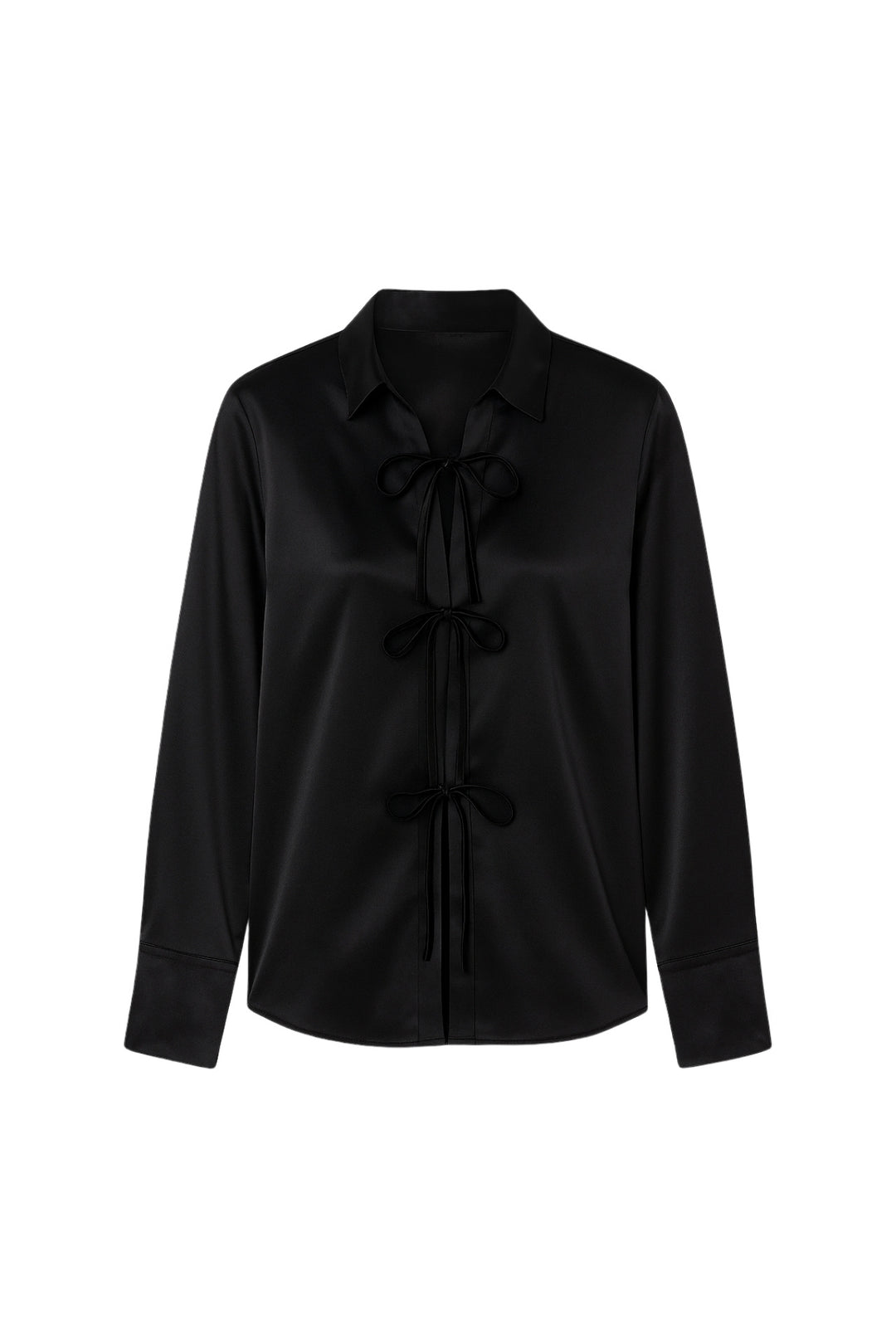 Bağlama Detay Saten Siyah Gömlek