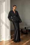 Anthracite Knit Cardigan with Belt Detail and Crossover Collar