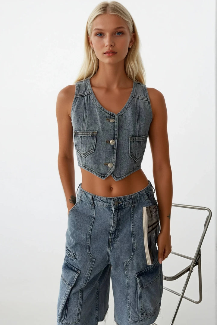 Kot Cepli Açık Mavi Yelek