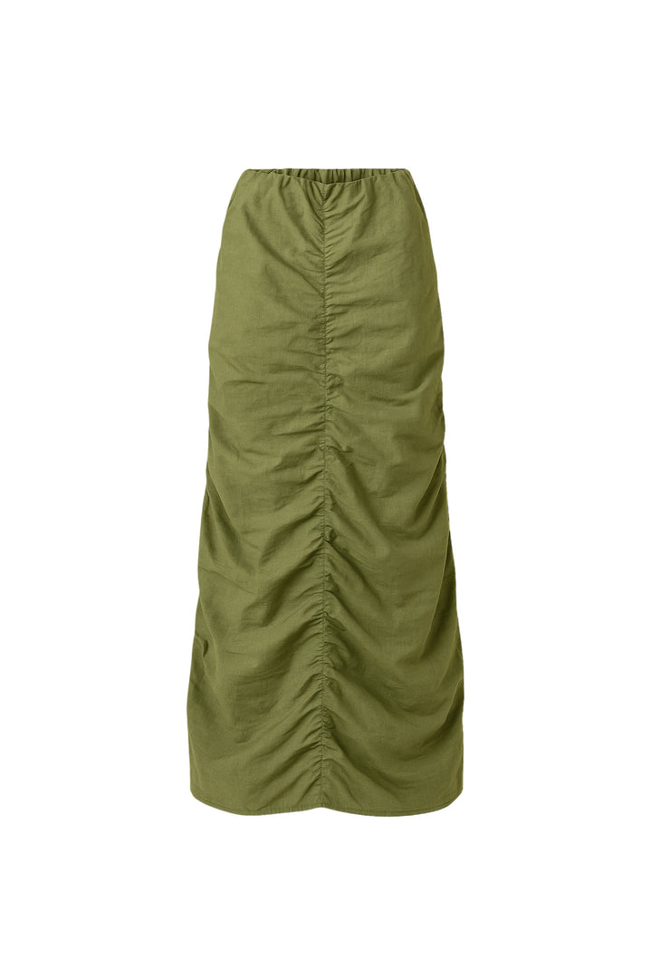 Gathered Detail Khaki Maxi Skirt 