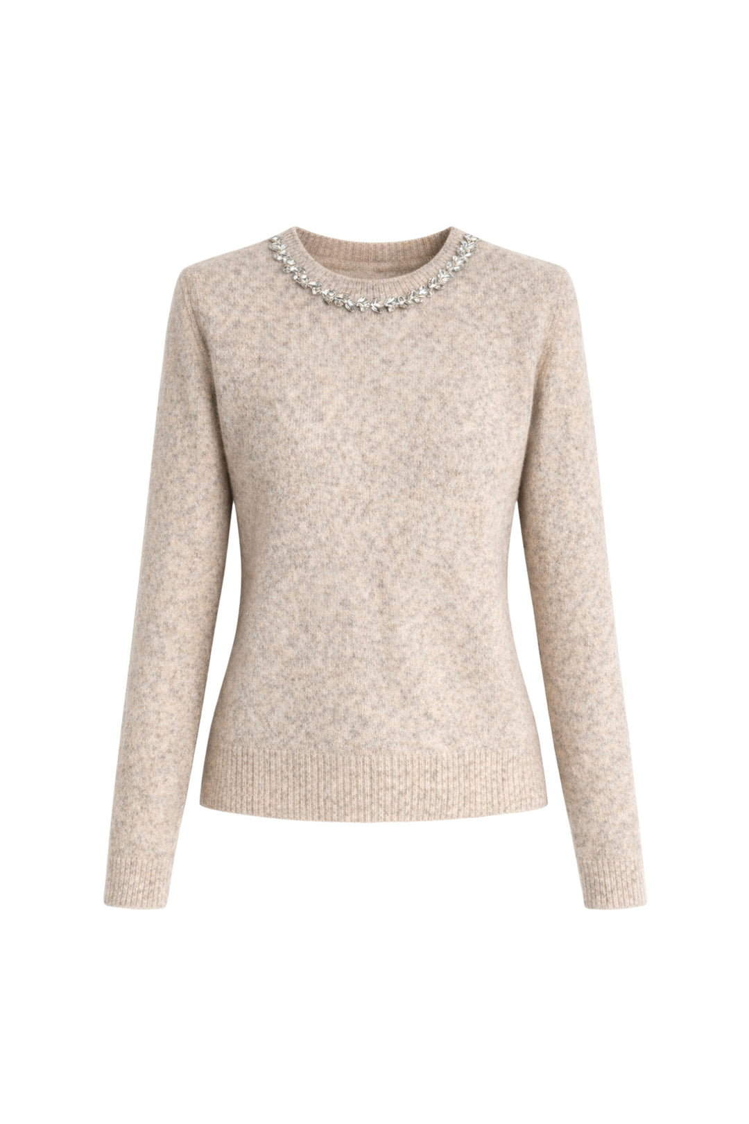 Yaka Taş İşlemeli Bej Triko Kazak