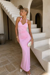 Aksesuar Detay Maxi Pembe Elbise