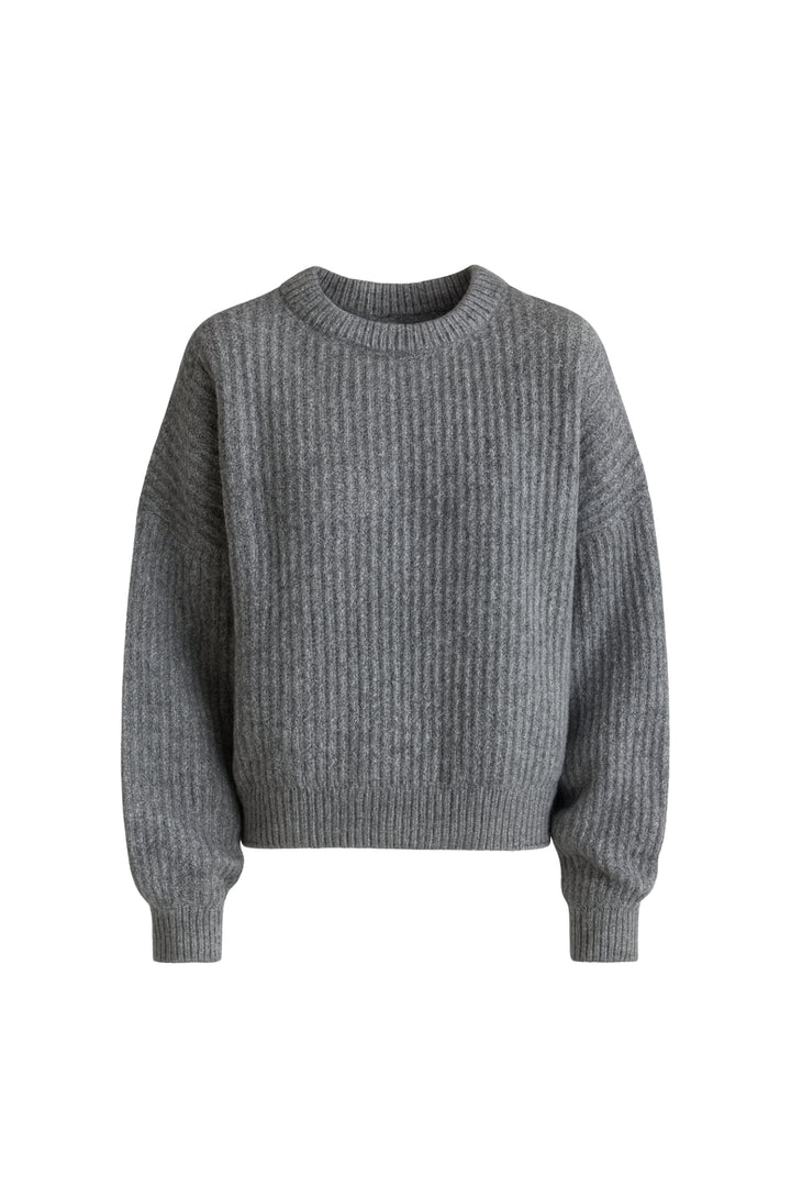 Örgü Detay Gri Basic Triko Kazak