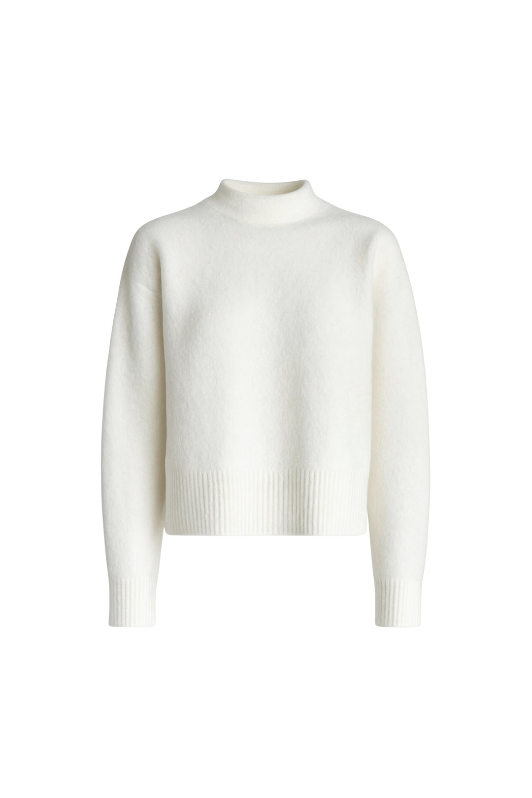 Dik Yaka Yanı Yırtmaçlı Ekru Crop Triko Kazak