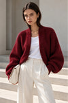 Burgundy Knit Sweater with Wool Blend Balloon Sleeves