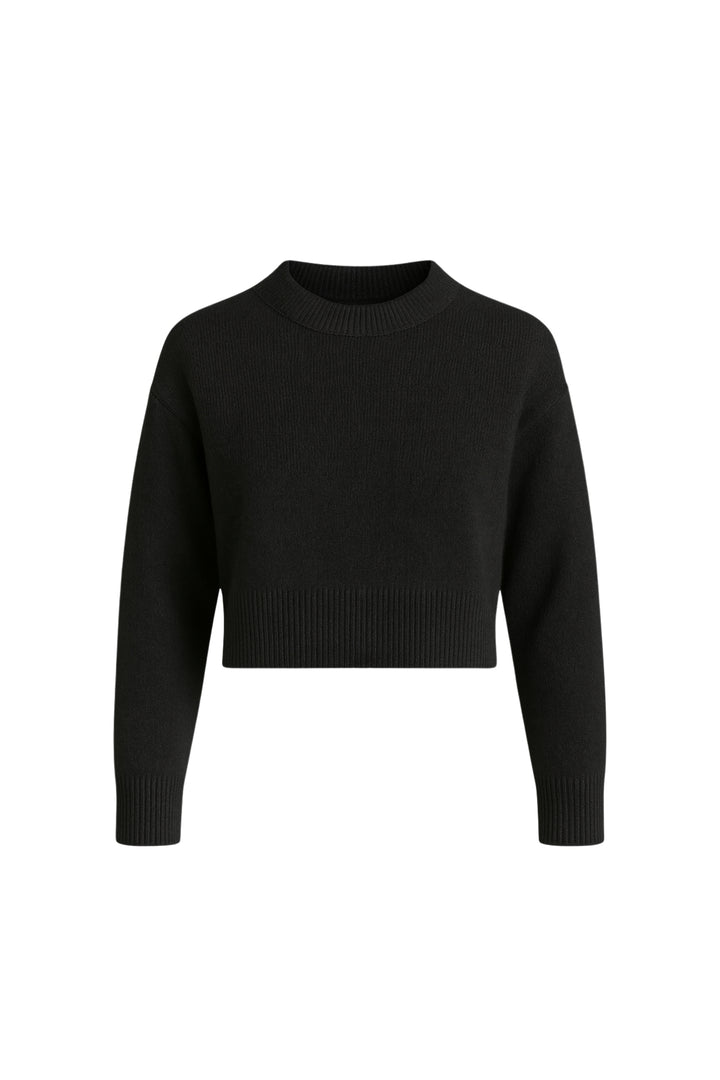 Bisiklet Yaka Crop Siyah Triko Kazak