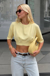 Bel Oturtmalı Crop Sarı T-Shirt
