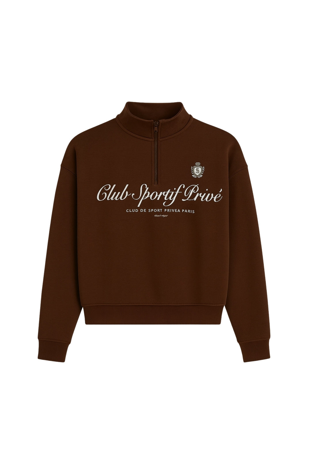 Fermuar Detay Baskılı Kahverengi Sweatshirt