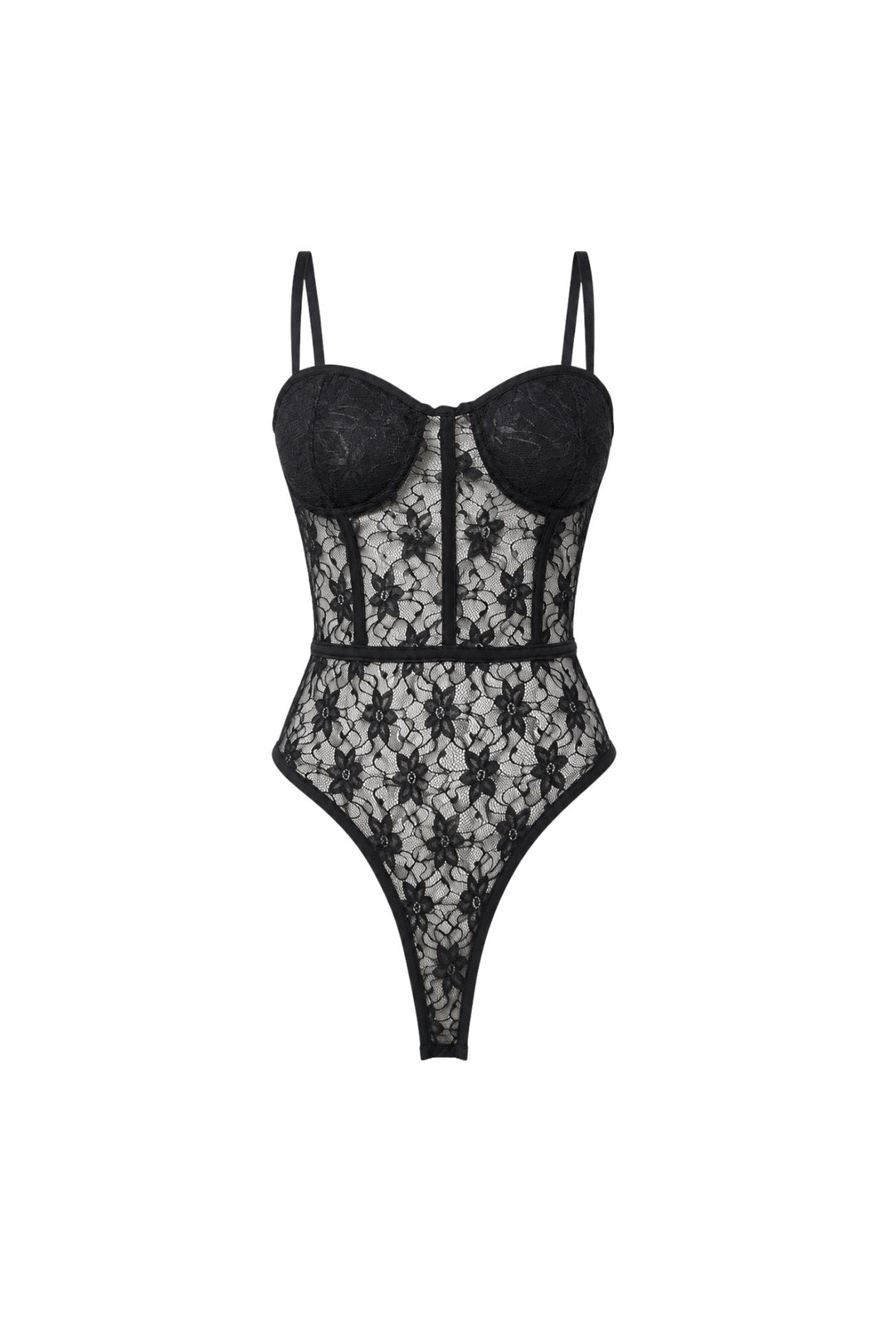 Glop Detay Askılı Siyah Güpür Bodysuit