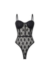 Glop Detay Askılı Siyah Güpür Bodysuit