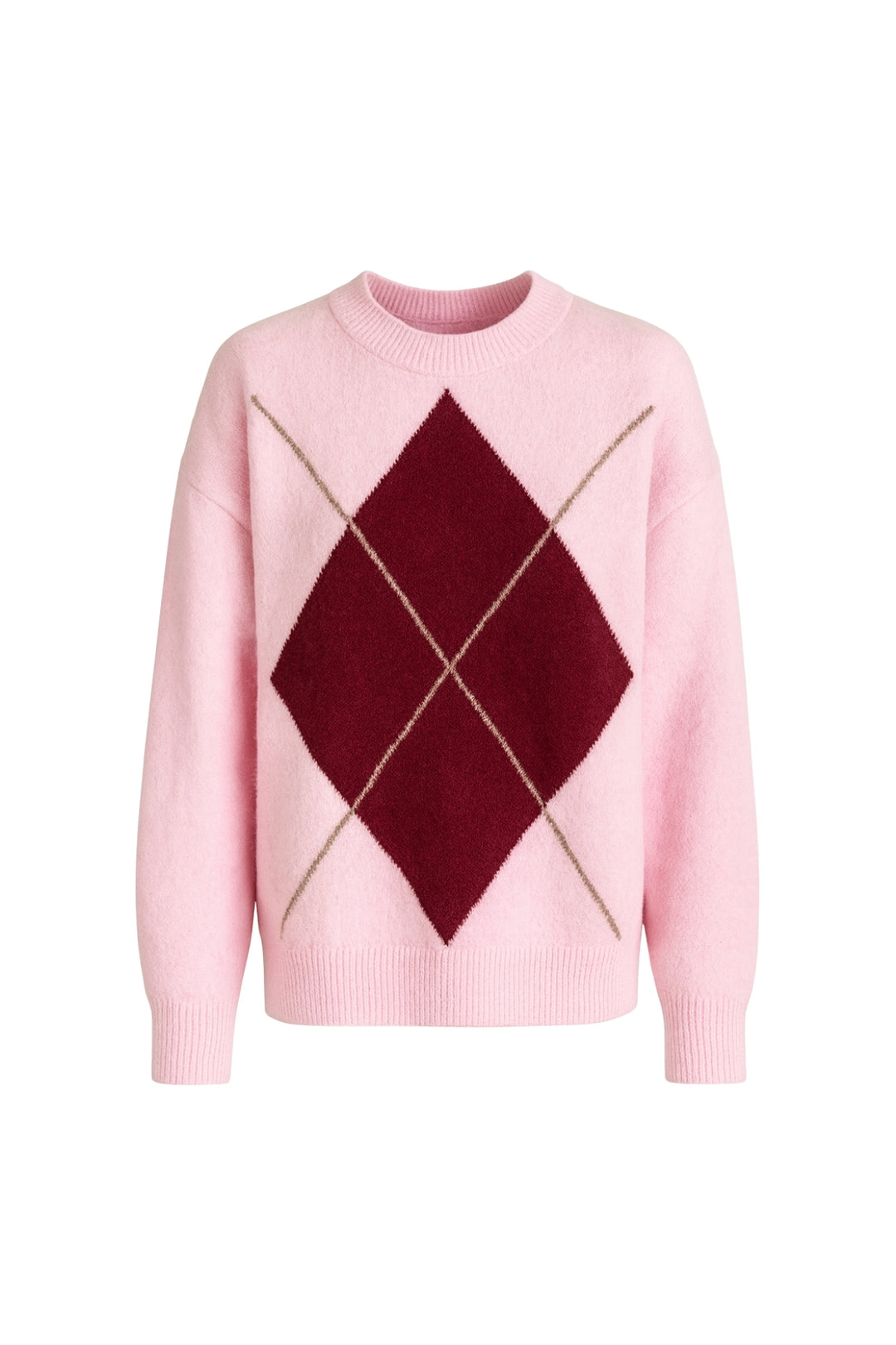 Baklava Desen Bisiklet Yaka Pembe Triko Kazak