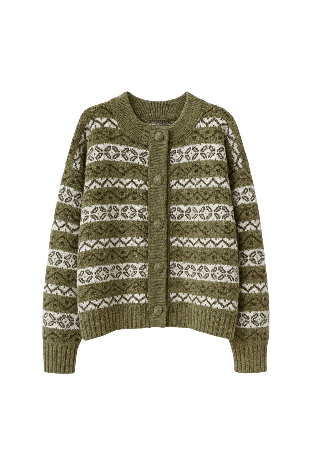 Etnik Desen Yeşil Şardonlu Triko Hırka