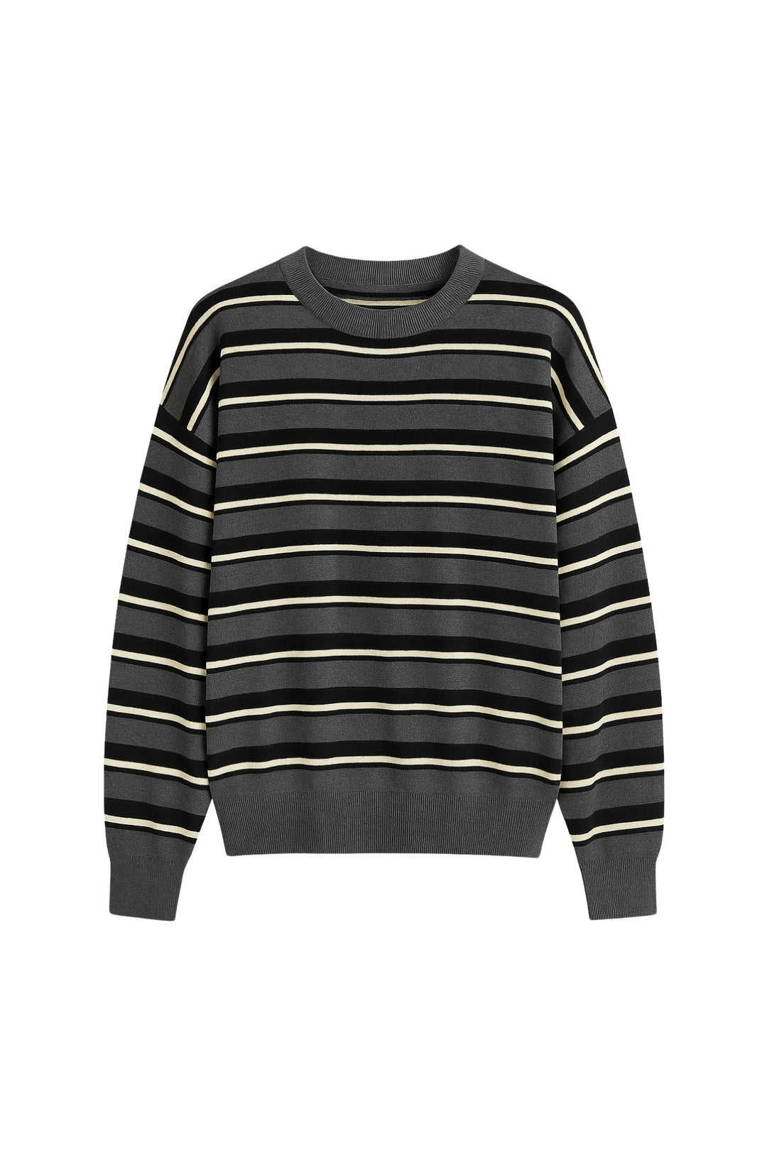 Bisiklet Yaka Çizgili Triko Antrasit Bluz