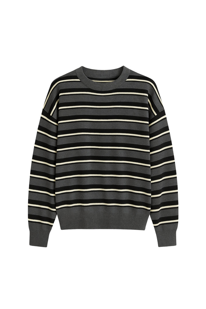 Bisiklet Yaka Çizgili Triko Antrasit Bluz