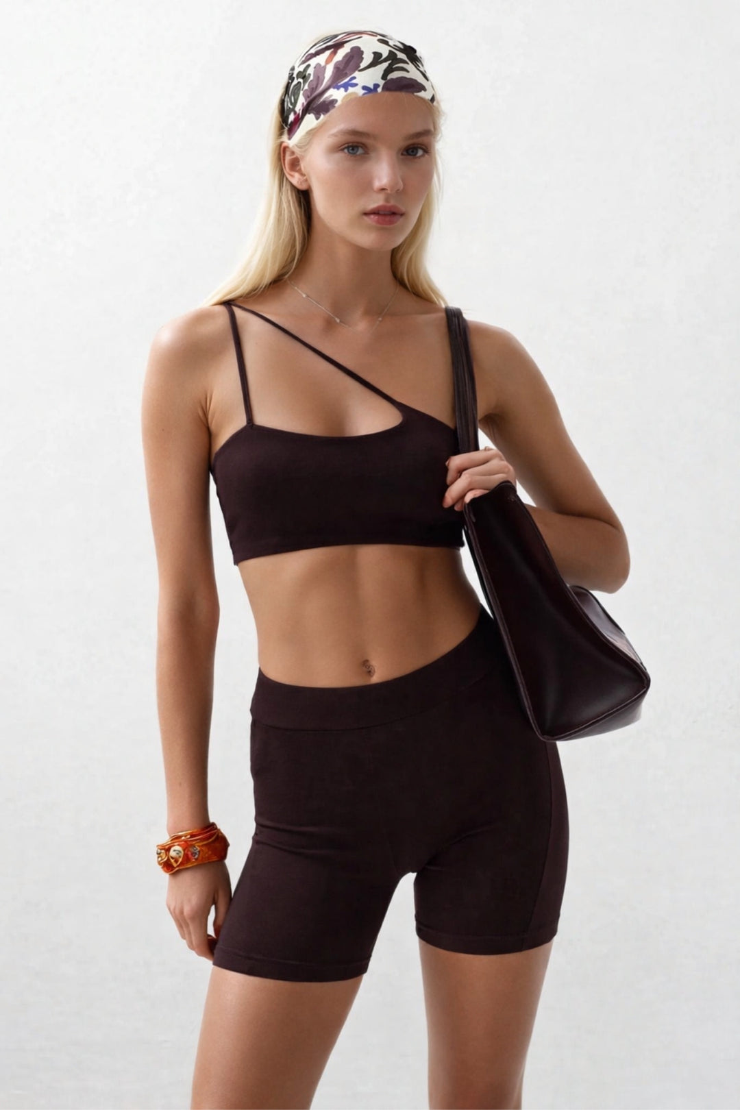 Brown Cross Strap Bra 