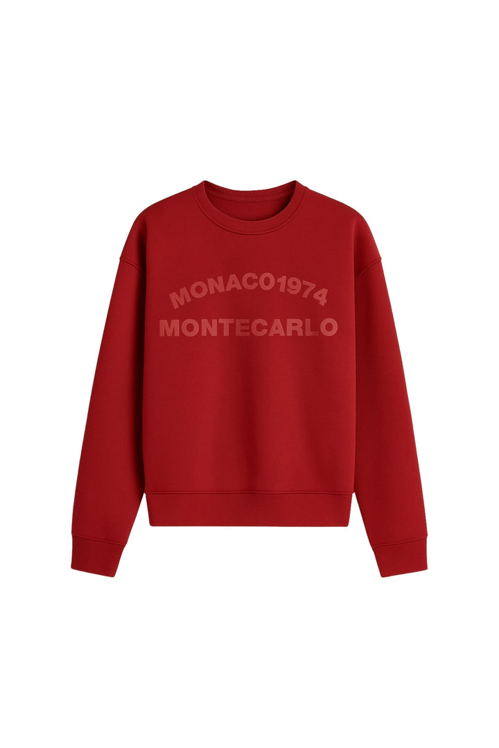 Bisiklet Yaka Kabartma Baskılı Bordo Sweatshirt