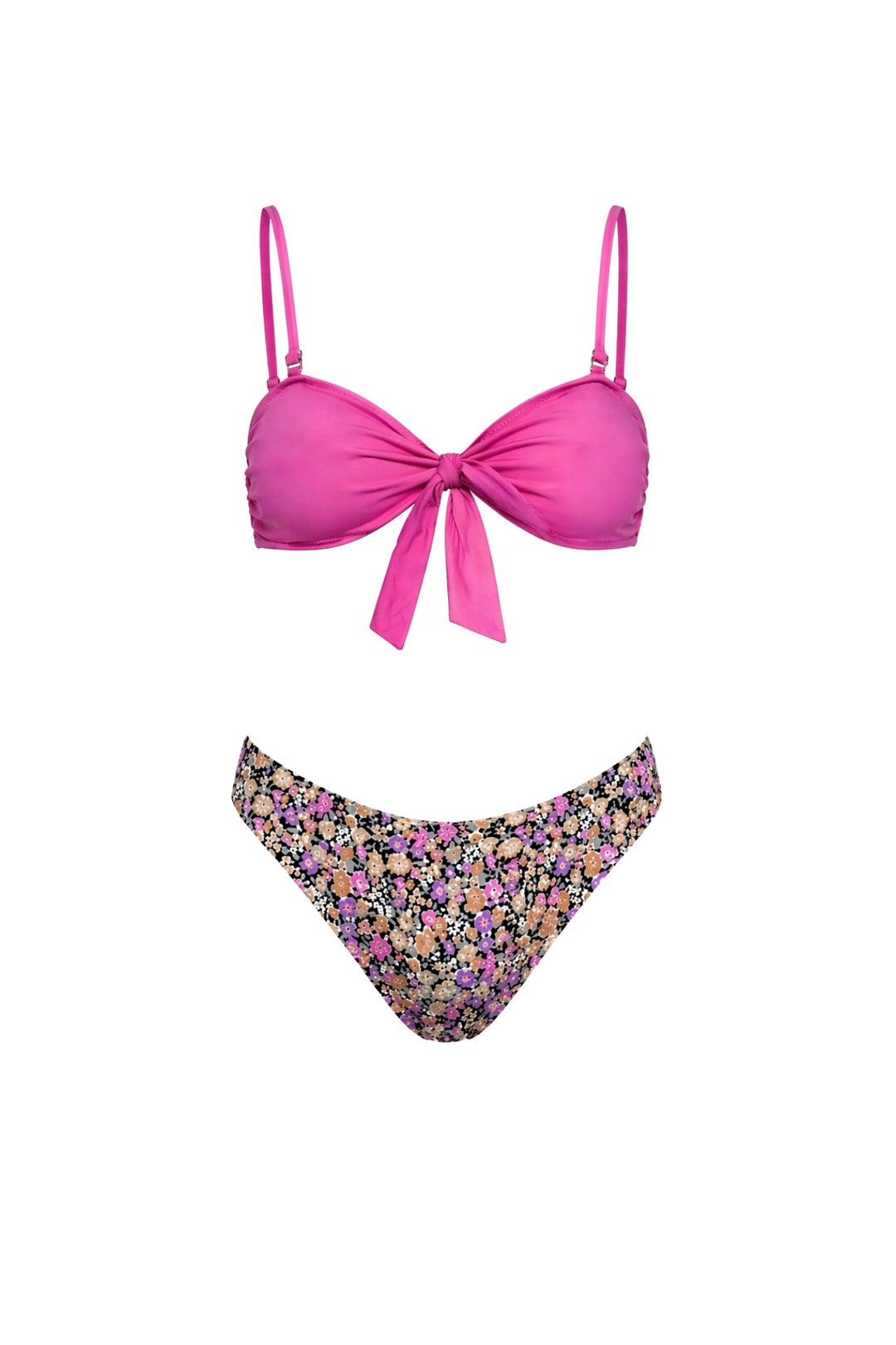 Fiyonk Detay Çiçekli Pembe Bikini Takım