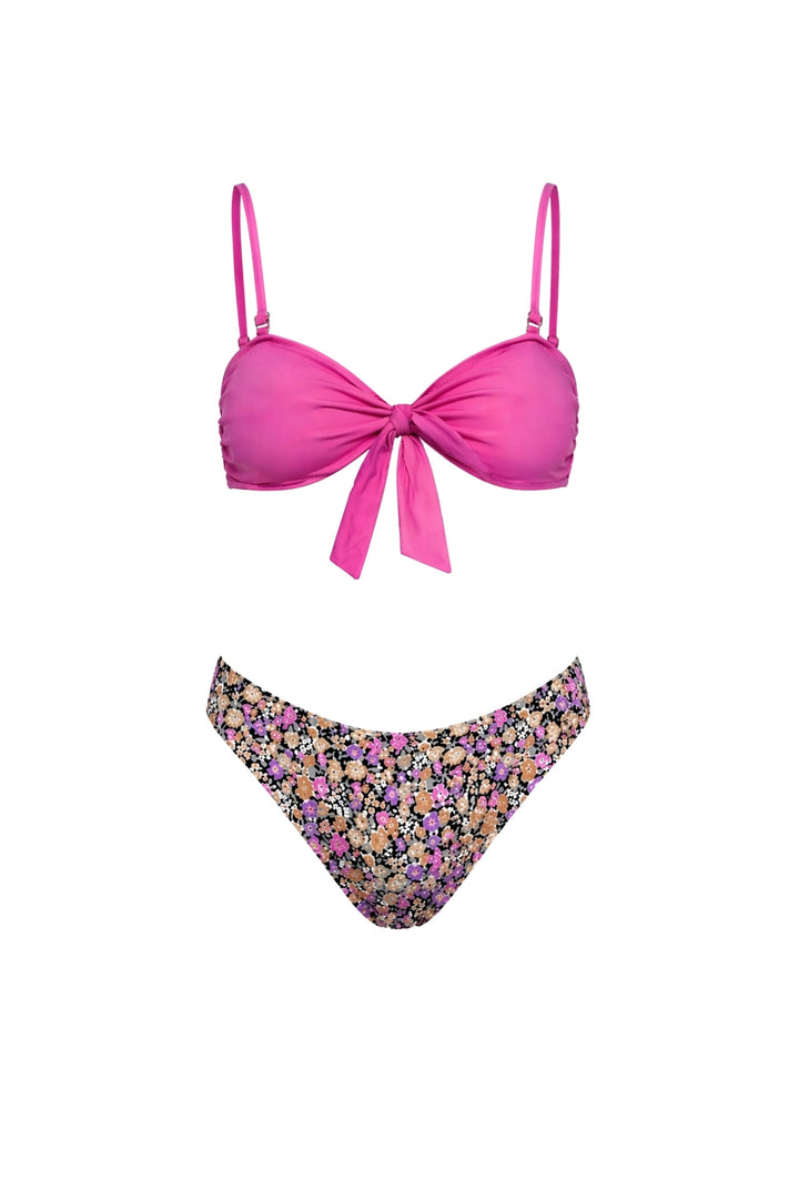Fiyonk Detay Çiçekli Pembe Bikini Takım