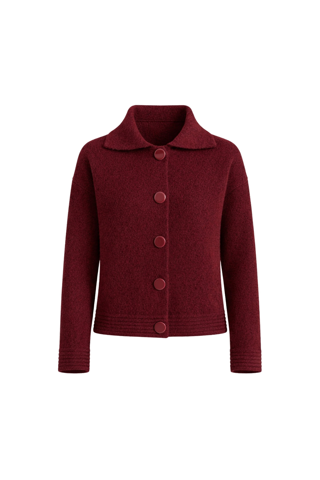 Polo Yaka Düğme Detay Bordo Triko Hırka