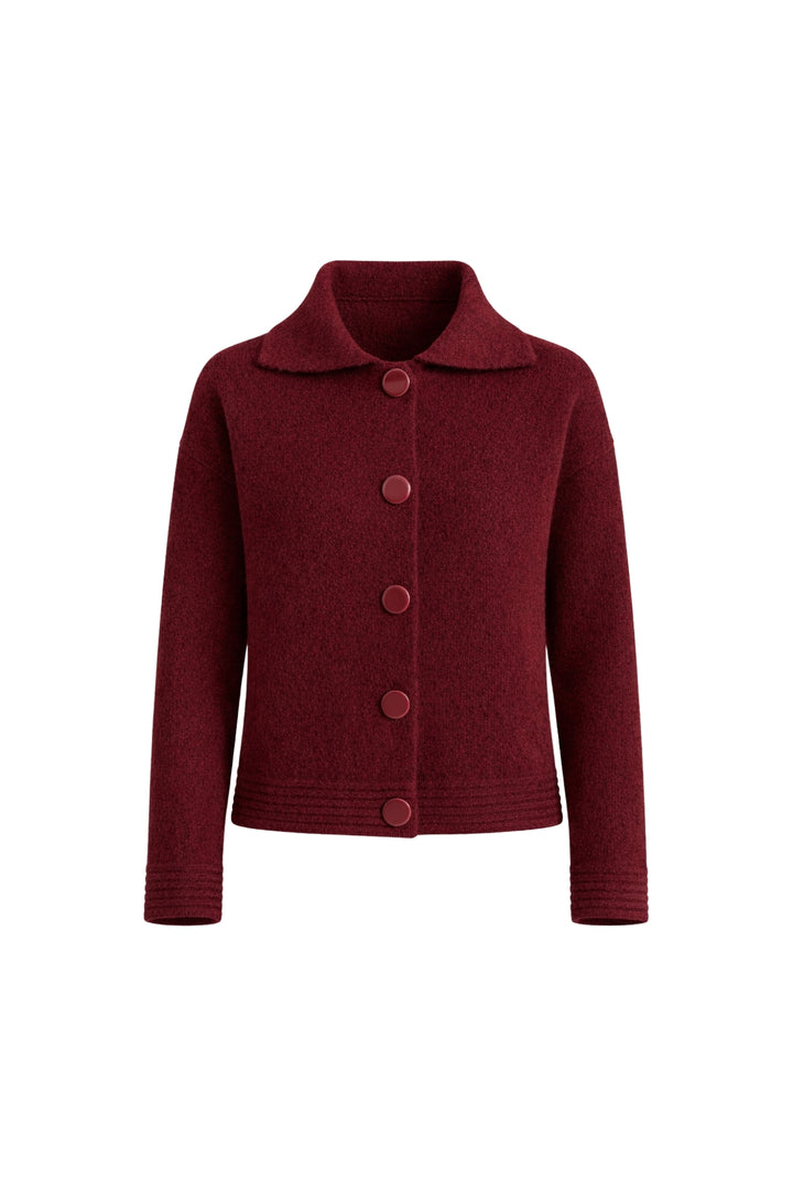 Polo Yaka Düğme Detay Bordo Triko Hırka