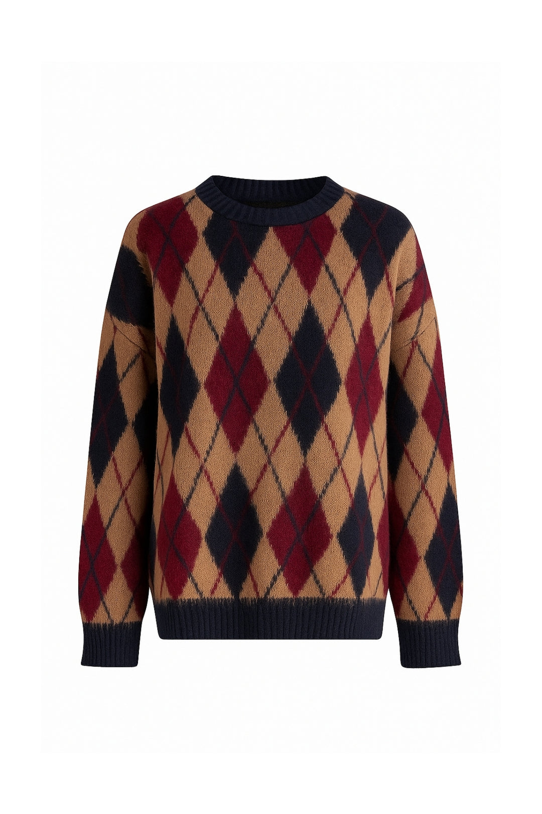 Baklava Desen Dokulu Bisiklet Yaka Bej Triko Kazak