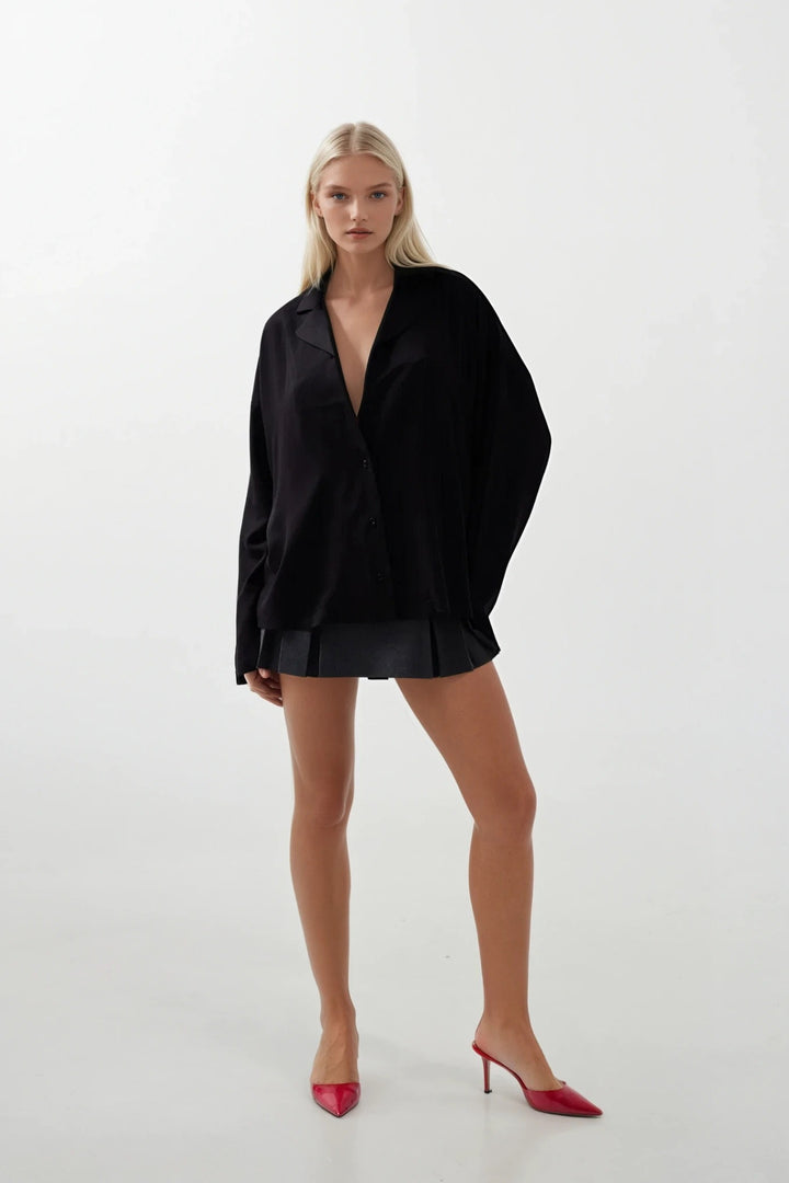 Ceket Yaka Cepli Siyah Gömlek