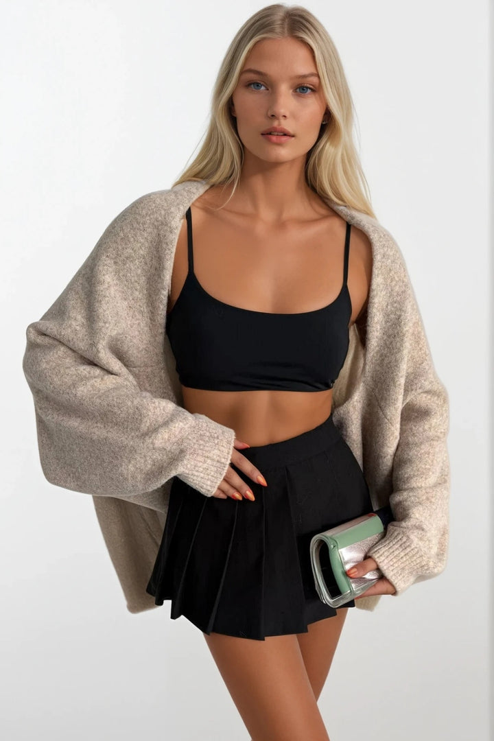 Yün Karışımlı Balon Kol Bej Triko Kazak