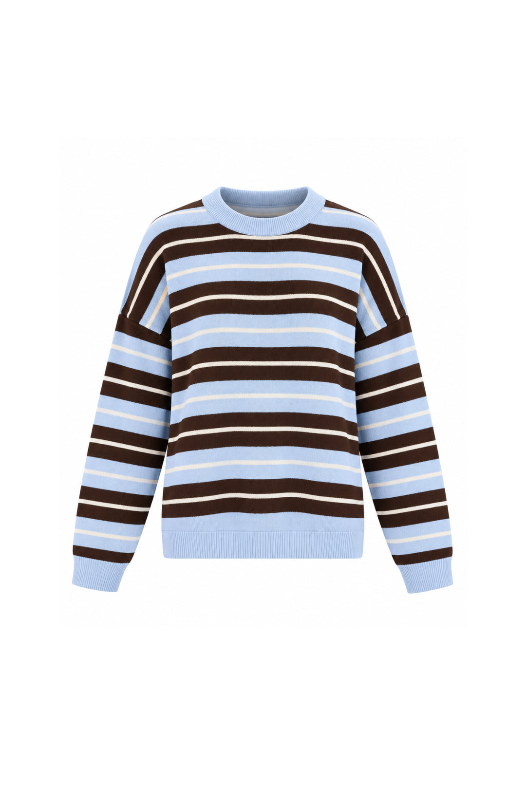 Round Neck Striped Knit Blue Blouse