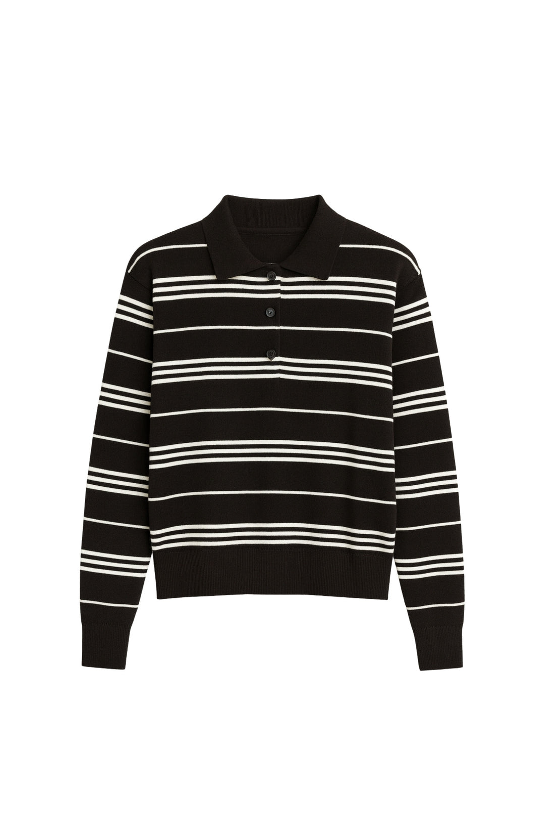 Çizgili Polo Yaka Kahverengi Bluz