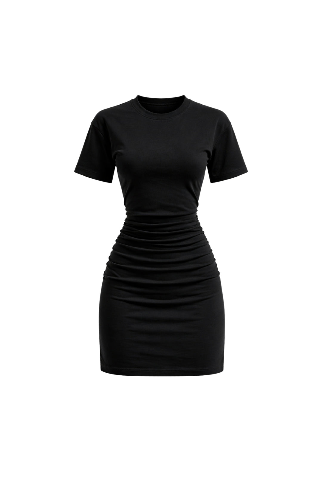 Bel Oturtmalı Büzgülü Siyah Mini Elbise