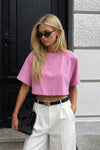Yıkama Efektli Pembe Crop Tişört